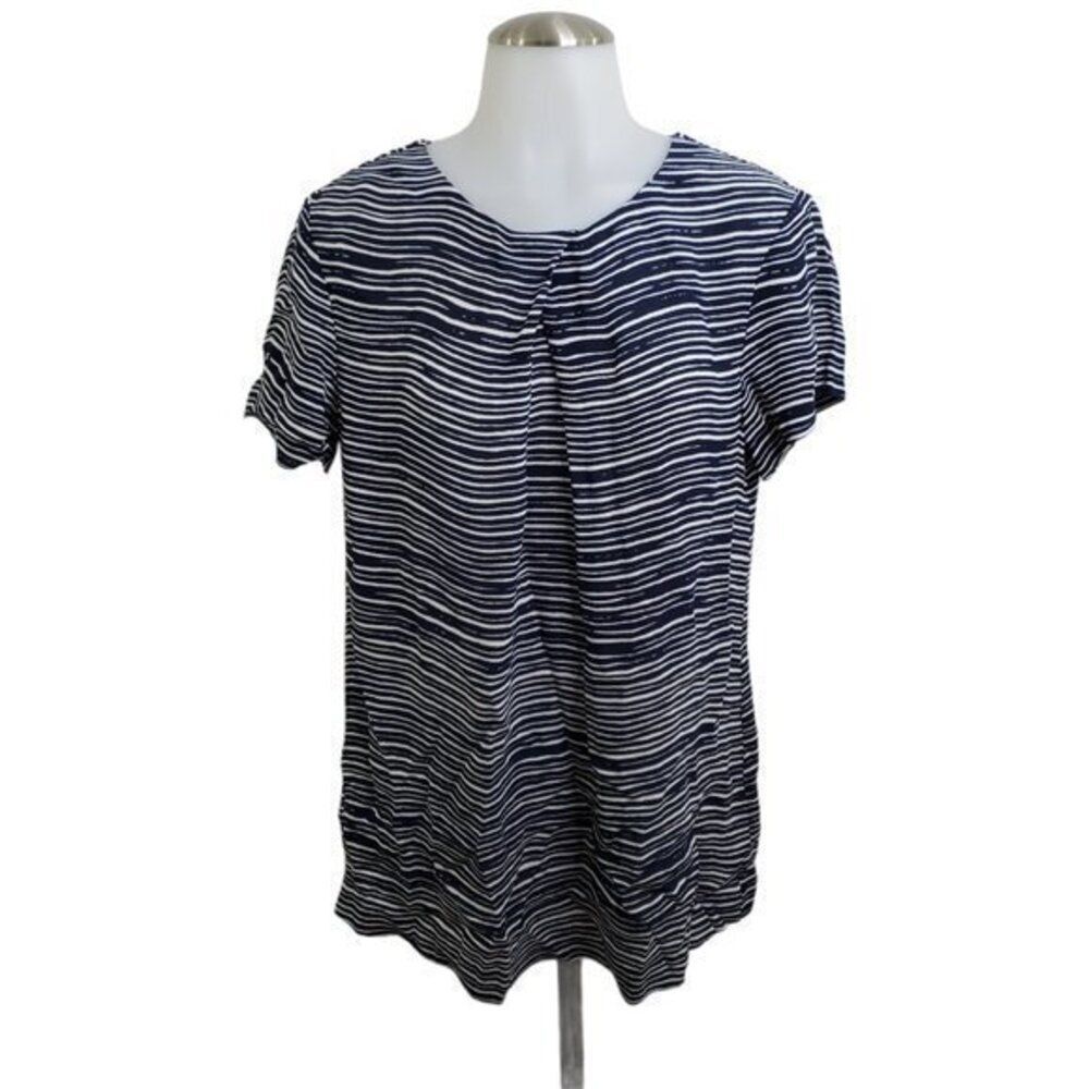 LK Bennett Top 8 Blue Stripe Keyhole Pleated‎ Flare